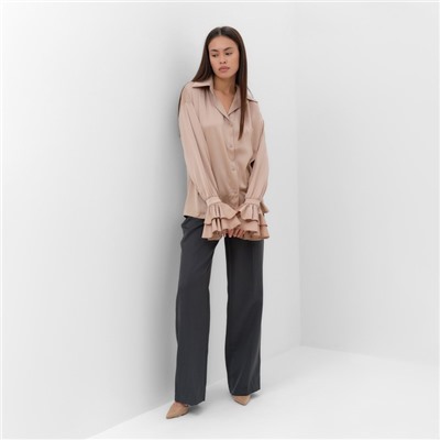 Блузка шелковая с воланами женская MIST, размер 46, бежевая