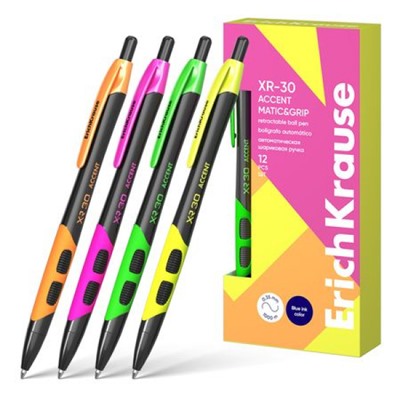 Ручка автоматическая шариковая 0.7мм XR-30 "Акцент "61083 синяя с резиновым хватом ErichKrause