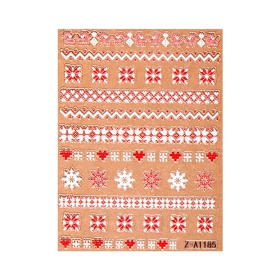 Наклейки для ногтей «Новогодние узоры», объёмные, красные, белые