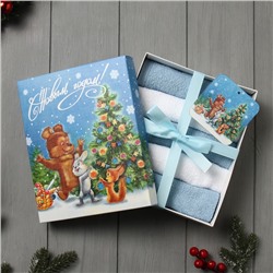 Набор махровых полотенец Этель «Новогодняя открытка» 30×30 см -5 шт., 100% хл, 340 г/м²