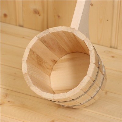 Ковш - черпак для бани и сауны, 1.5 л, липа, нержавеющий обруч, 48 см, 710 г, «Добропаровъ»