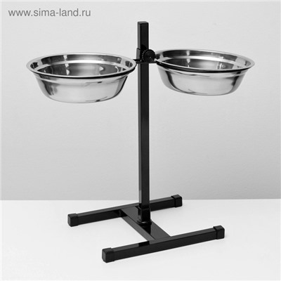 Подставка с мисками, 2×2 л, высота 50 см, разборная, чёрная