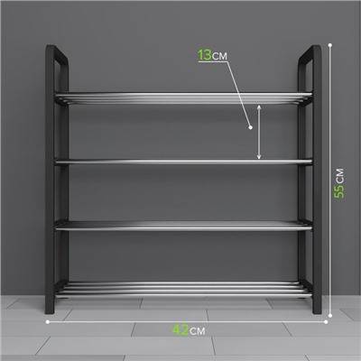 Полка для обуви Доляна, 4 яруса, 42×19×55 см, чёрная