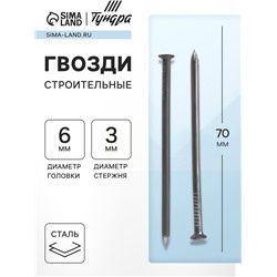 Гвозди ТУНДРА, строительные, ГОСТ 4028-63, без покрытия, 3×70 мм, фасовка 1 кг
