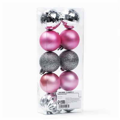 Шары ёлочные новогодние, d=5 см, 10 шт., розовые, серебристые