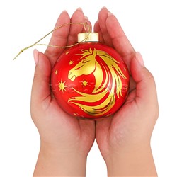 Новогоднее украшение. Елочный стеклянный шар "Праздничная лошадь", 8 см,
