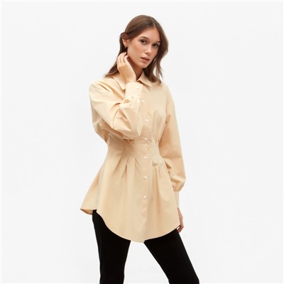 Рубашка женская удлиненная MINAKU: Casual Collection, размер 42, бежевая