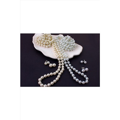 Набор бижутерии 3в1: Бусы жемчуг длинные сотуар 120см(60)+жемчужные пусеты + Подарок, в подарочном мешочке НАТАЛИ, 1131007