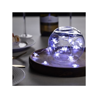 Гирлянда «Нить» 2 м роса с насадками «Снежная звезда», IP20, серебристая нить, 20 LED, 2 режима, батарейки ААх2 (нет в комплекте), свечение белое