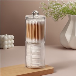 Органайзер для ватных палочек и дисков, с крышкой, 2 секции, 6.7×19 см, прозрачный