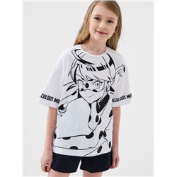 Комплект трикотажный для девочек: фуфайка (футболка), шорты