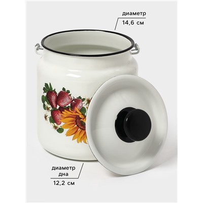 Бидон эмалированный, 3 л, с ручкой и крышкой, белый, рисунок МИКС