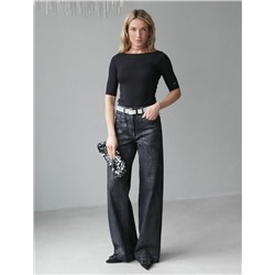 Джинсы трубы из эластичного денима с металлизированным покрытием