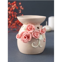 Аромалампа для эфирных масел «Розовые розы с листиками», керамика, бежевая, 7.5×7.5×9 см