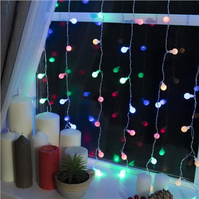 УЦЕНКА Гирлянда «Занавес», 2×1.5 м, с насадками «Шарики», IP20, 360 LED, 220 В, 8 режимов, прозрачная нить, свечение мульти