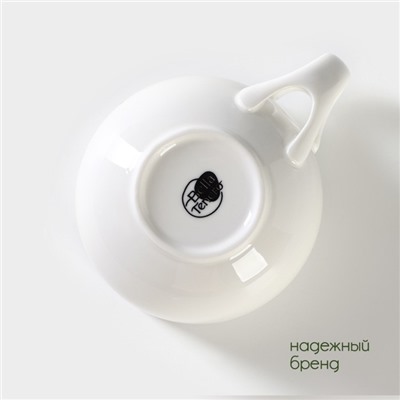 Супница BellaTenero, 450 мл, 15×11.5×7.5 см, с ложкой, на бамбуковой подставке, фарфор, белая