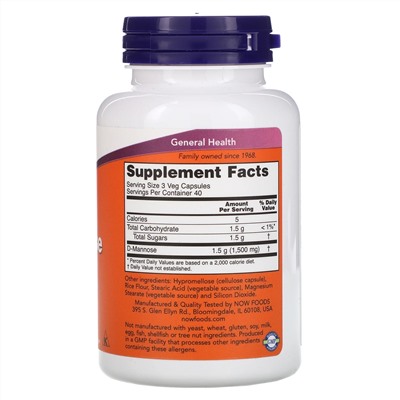 Now Foods, D-манноза, 500 мг, 120 вегетарианских капсул