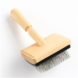 Щётка - пуходёрка деревянная «Премиум» с каплями, для длинношерстных животных, основание 80×60 мм