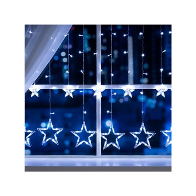 Гирлянда «Бахрома» 2.4×0.9 м с насадками «Звёзды», IP20, прозрачная нить, 138 LED, свечение белое, 8 режимов, 220 В