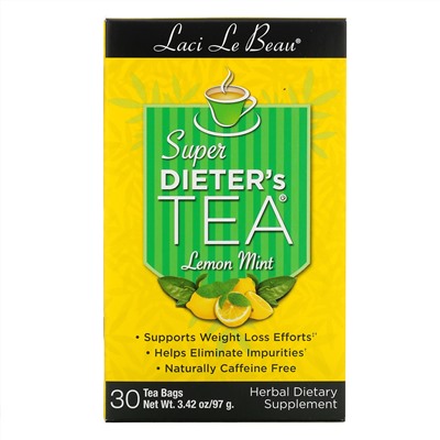 Natrol, Laci Le Beau, Super Dieter's Tea, Лимон и мята, 30 чайных пакетиков, 75 г
