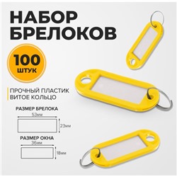 Набор брелоков для ключей на кольце «Индикатор», 100 шт. 53 мм, жёлтый