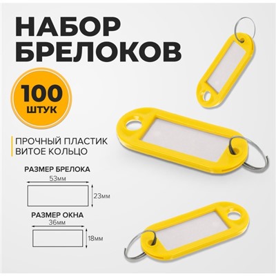 Набор брелоков для ключей на кольце «Индикатор», 100 шт. 53 мм, жёлтый