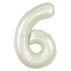 Шар (40''/102 см) Цифра, 6, Белый песок, Сатин, 1 шт. в уп.