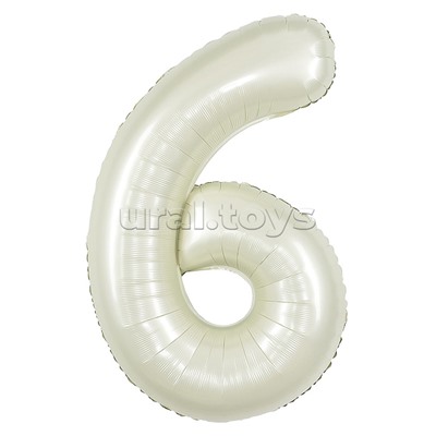 Шар (40''/102 см) Цифра, 6, Белый песок, Сатин, 1 шт. в уп.