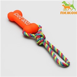 Игрушка резиновая «Кость» (14 см) с ручкой из каната для собак, до 37 см, микс цветов