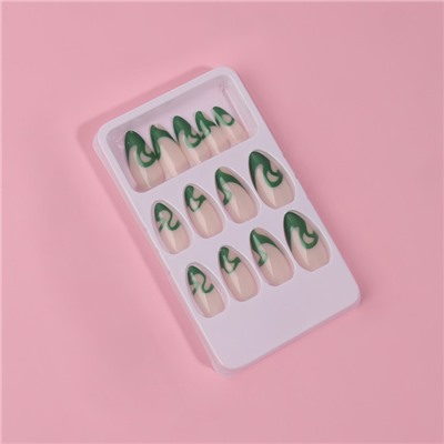 Накладные ногти «Pattern», 24 шт., с клеевыми пластинами, форма миндаль, бежевые, зелёные