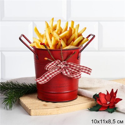 Ведерко для сервировки с эффектом старения 10х11х8,5см/ YW05 /уп 144/ Новогоднее/ Красное