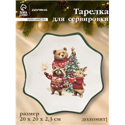 Тарелка сервировочная новогодняя Доляна «Сказки зимнего леса», 20×20×2.3 см, доломит, белая