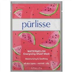 Purlisse, Watermelon, Energizing Sheet Mask, 6 Sheets, .074 oz (21 g) Each