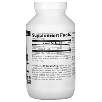 Source Naturals, Витамин С без ГМО, 1,000 мг, 240 таблеток