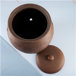 Банка для хранения чеснока Кунгурская керамика «С прорезью», 5 л, с отверстиями для вентиляции, молочение, коричневая