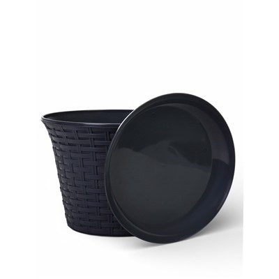 Кашпо для цветов «Ротанг», 6.1 л, d=25.5 см, h=18.9 см, пластиковое, с поддоном, серое