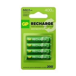 Аккумулятор GP, Ni-Mh, AAA, HR03-2BL, 1.2 В, 400 мАч, блистер, 4 шт.