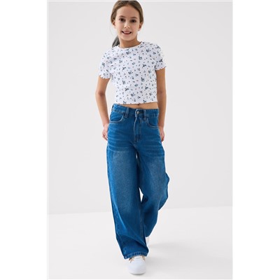 Брюки текстильные джинсовые для девочек PLAYTODAY, 1240040