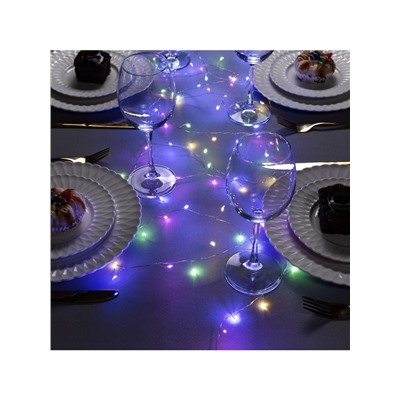 Гирлянда «Мишура» 5 м роса, IP20, серебристая нить, 100 LED, свечение мульти, USB