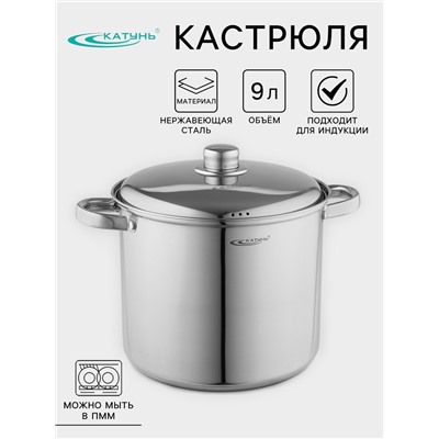 Кастрюля Катунь «Гретта», d=24 см, 9 л, капсульное дно, индукция, нержавеющая сталь