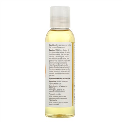 Now Foods, Solutions, Абрикосовое масло, 4 жидких унции (118 мл)