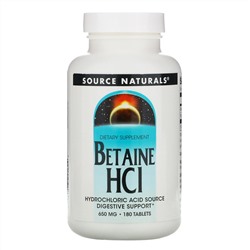 Source Naturals, Бетаина гидрохлорид, 650 мг, 180 таблеток