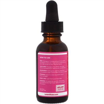 Leven Rose, 100 % чистое и органическое масло из семян моркови, 30 мл (1 жидких унции)