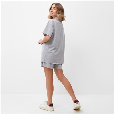 Костюм женский (футболка, шорты) MINAKU: Casual Collection, светло-серый, размер 50