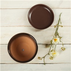 Горшок для цветов «Витраж», 1 л, d=15 см, h=13 см, керамика, с поддоном, коричневый