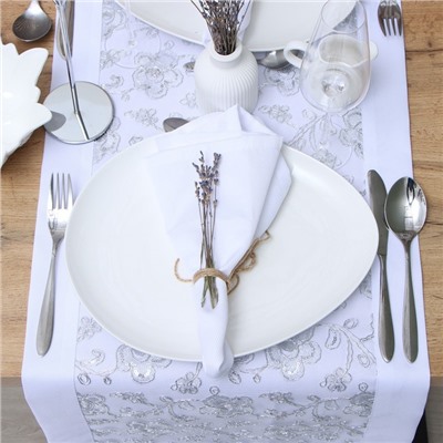 Дорожка на стол Этель с пайетками, 40×90 ±5 см, п/э, белая