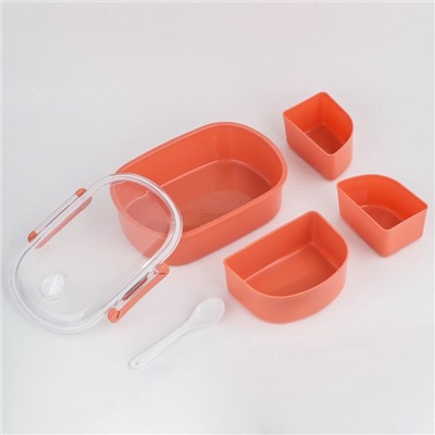 Ланч - бокс в школу, контейнер для еды «Эйлайт», 640 мл, с ложкой, 18.5×14×6.3 см, пластик, розовый