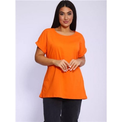 Футболка без рисунка с отворотами на рукавах, хлопок 100%, Арт. 561 (Оранжевый)