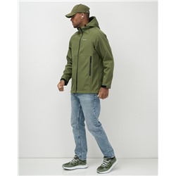 Ветровка спортивная мужская с капюшоном softshell цвета хаки 9563Kh