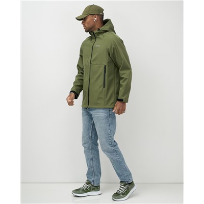 Ветровка спортивная мужская с капюшоном softshell цвета хаки 9563Kh